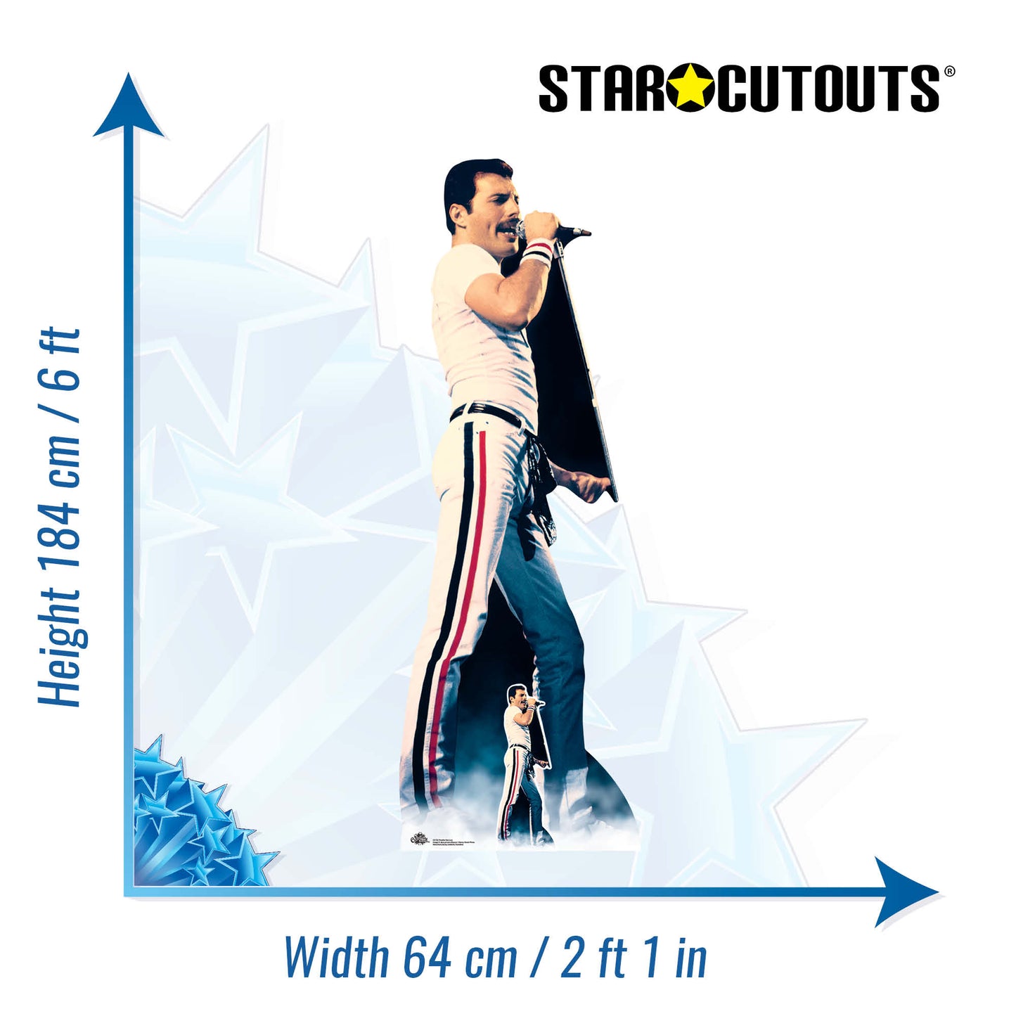 CS700 Freddie Mercury On Stage Icon 1982 Red and Blue Stripes Height 184cm Lifesize Cardboard Cutout With Mini