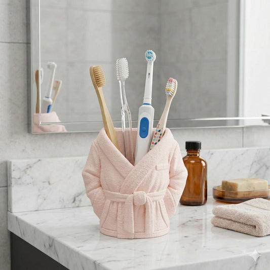 Cozy White Bathrobe Desk & Vanity Organizer | Unique Pen, Pencil and can Holder