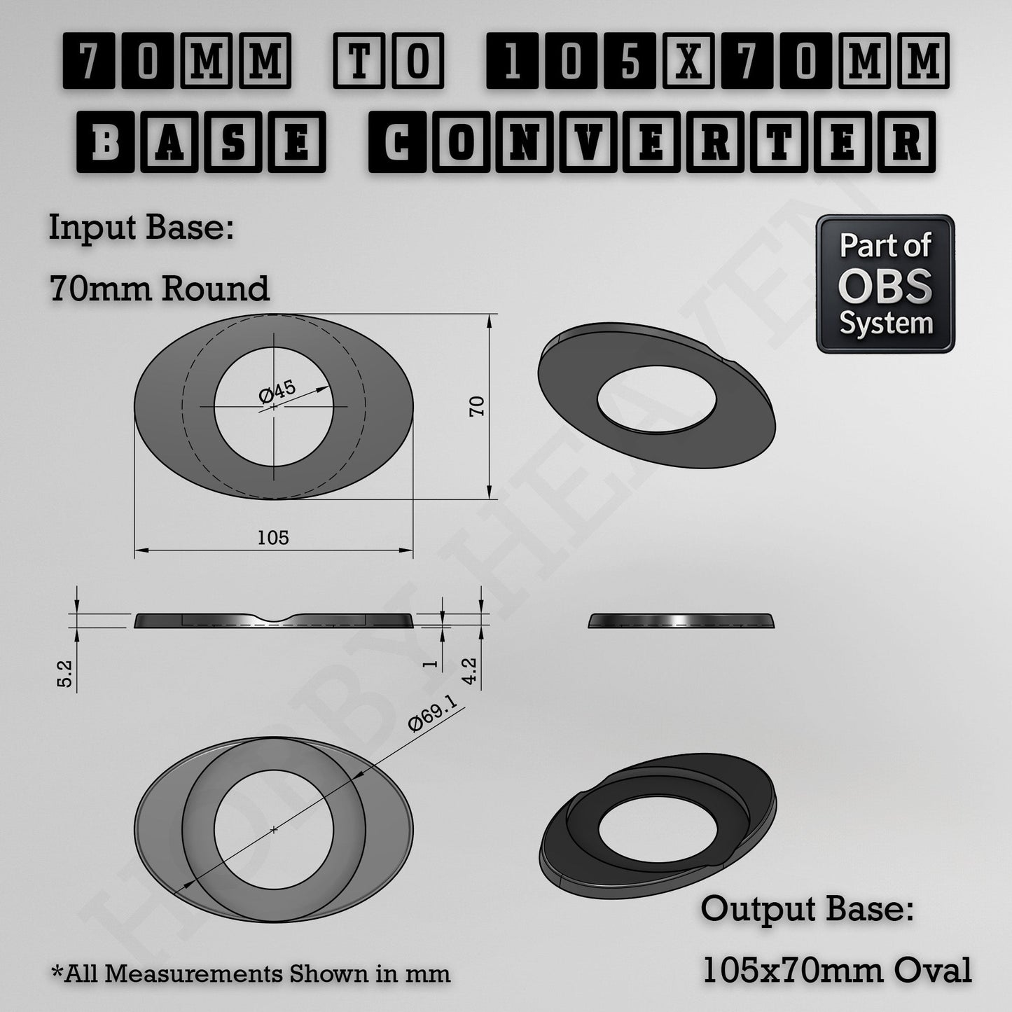 Round To Oval Bases Size Converters 3d Print Full Range