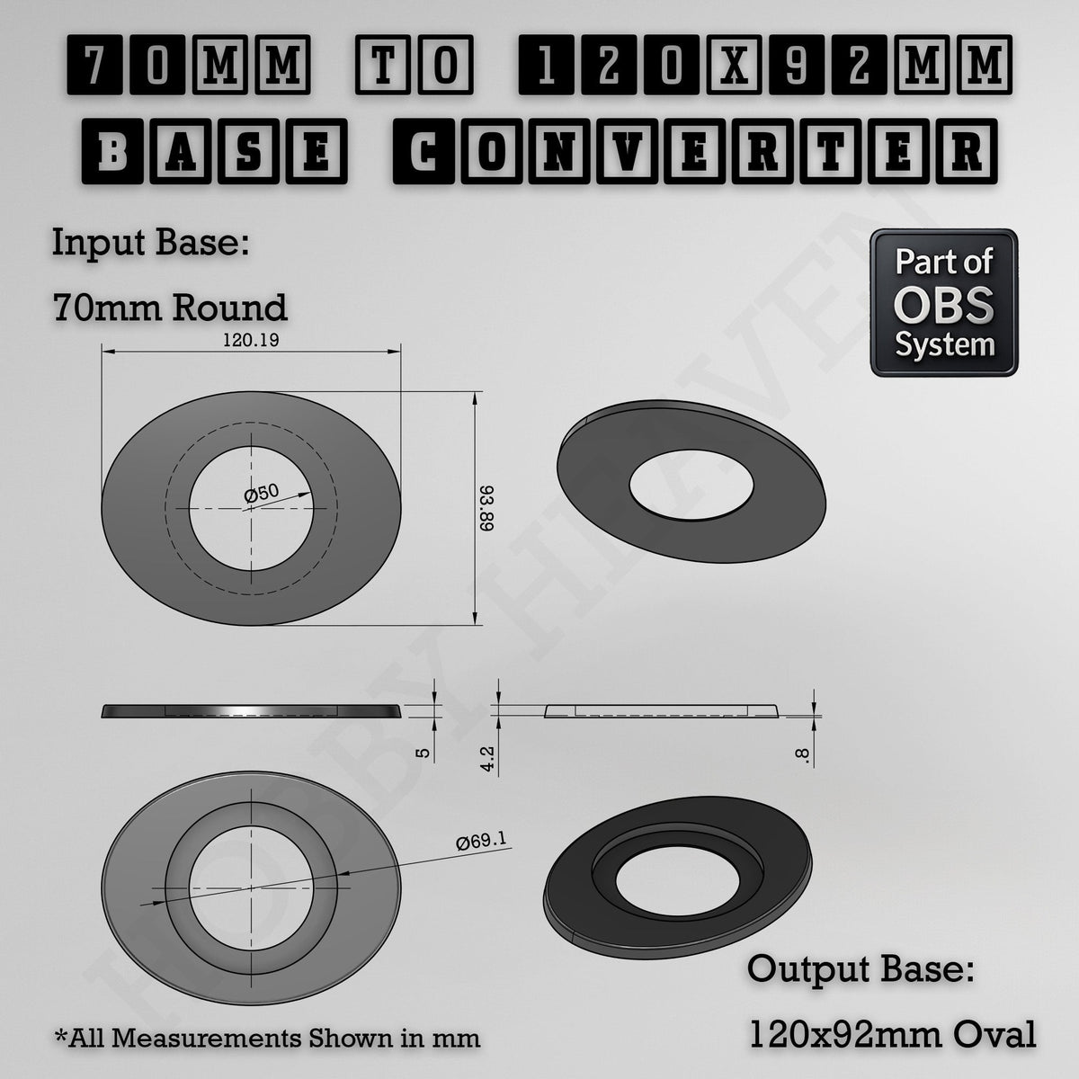 Round To Oval Bases Size Converters 3d Print Full Range