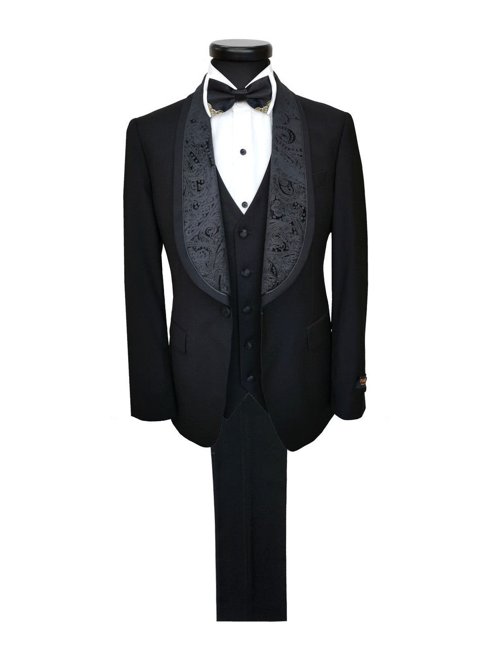 Black 3-Piece Tuxedo With Wide Shawl Lapel