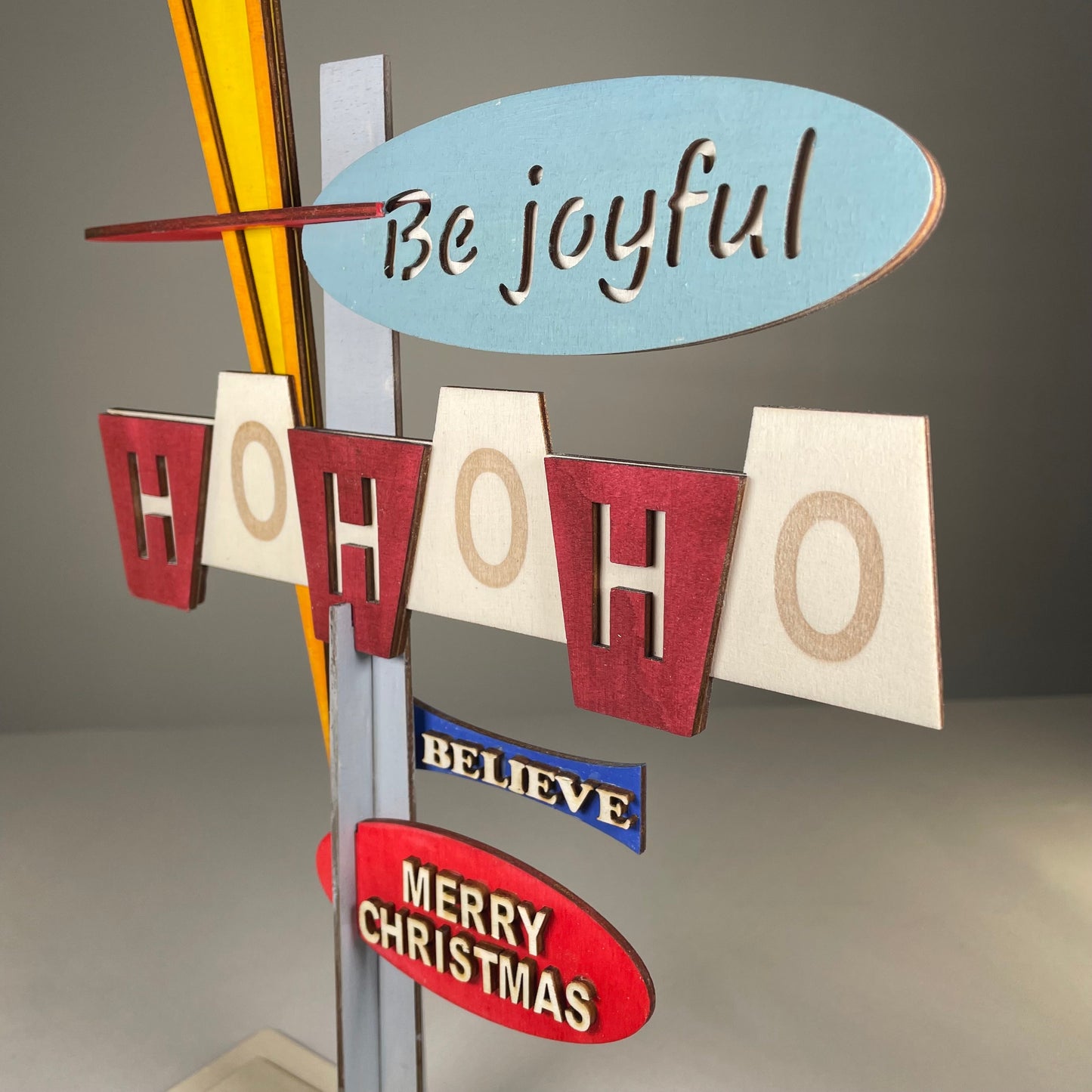 Retro Ho Ho Ho Sign - Handmade Ornament by Curious Rabbit ®