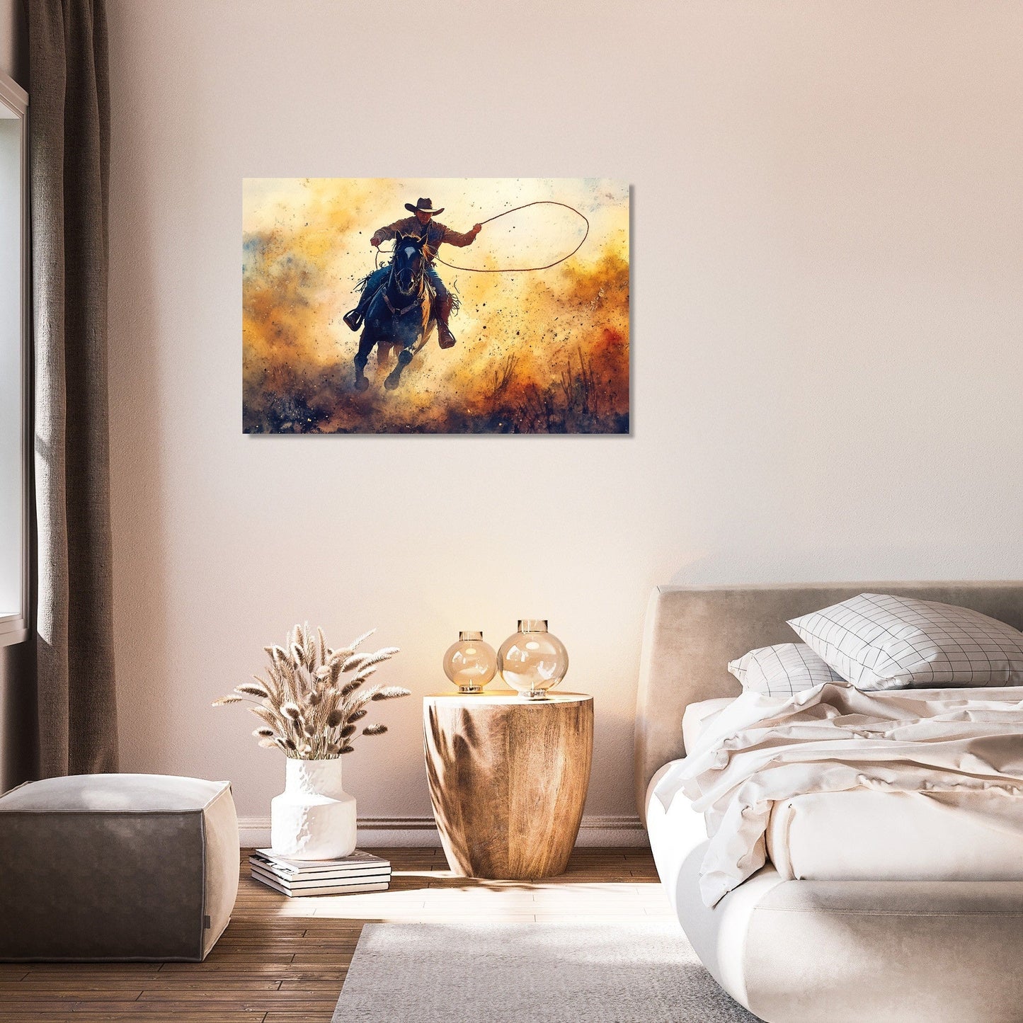 Cowboy Lasso Sunset Canvas