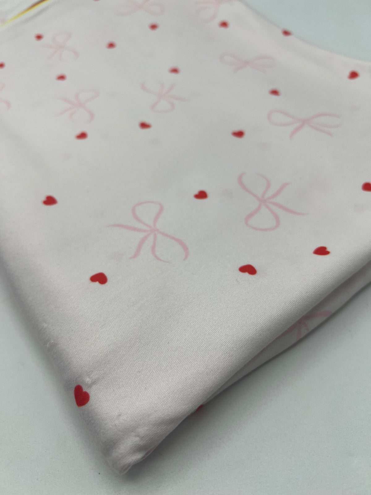 Soft Pink Heart Bow Super Soft Print Spun Poly Stretch Fabric