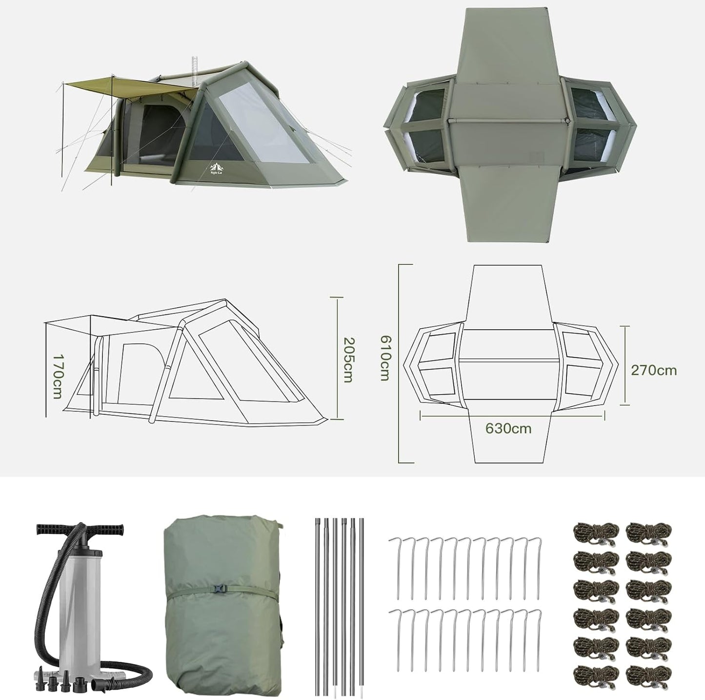 Night Cat 8 Man Inflatable Tent with 2 Bedrooms