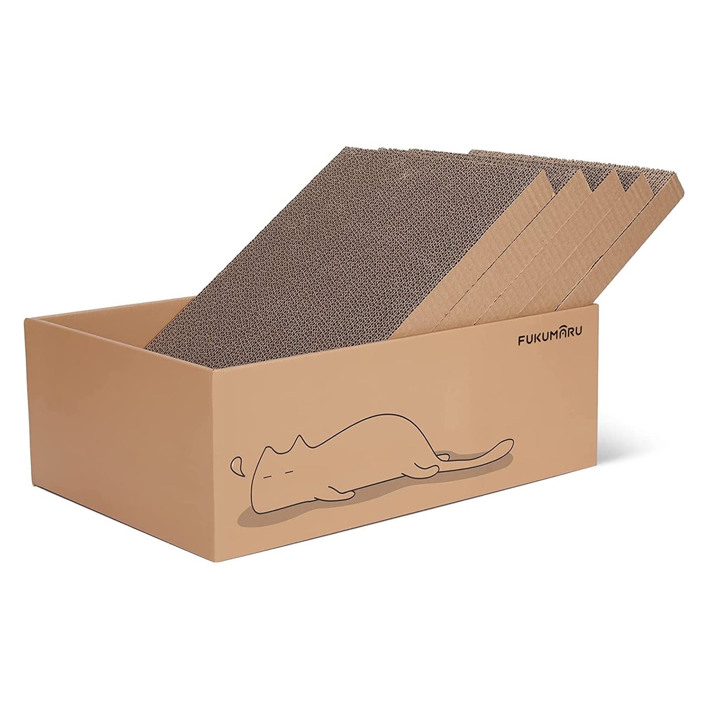 FUKUMARU Cat Scratcher Box with 5 Reversible Cardboard Refill Pads — 2-in-1 Scratch Pad & Lounger (40 x 28 cm) (Copy)