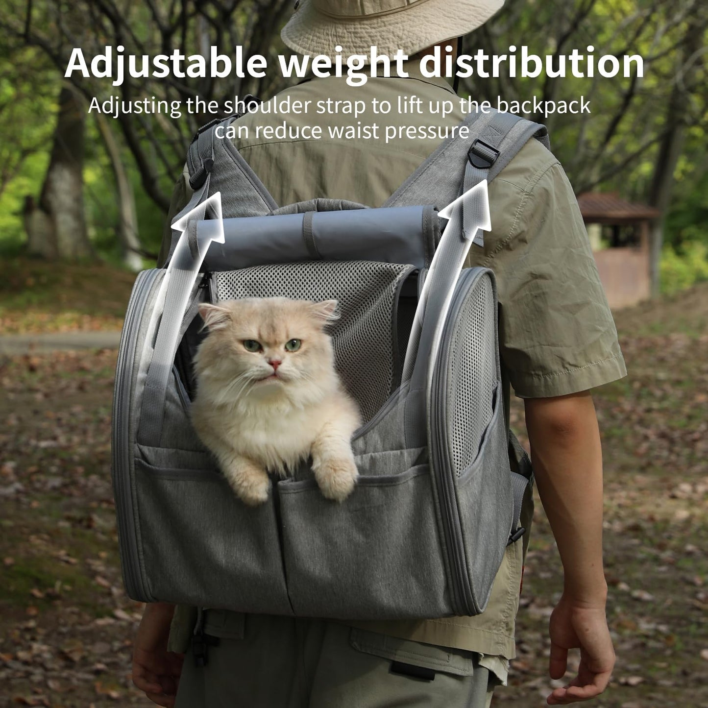 FUKUMARU Cat Backpack, Expandable, Grey