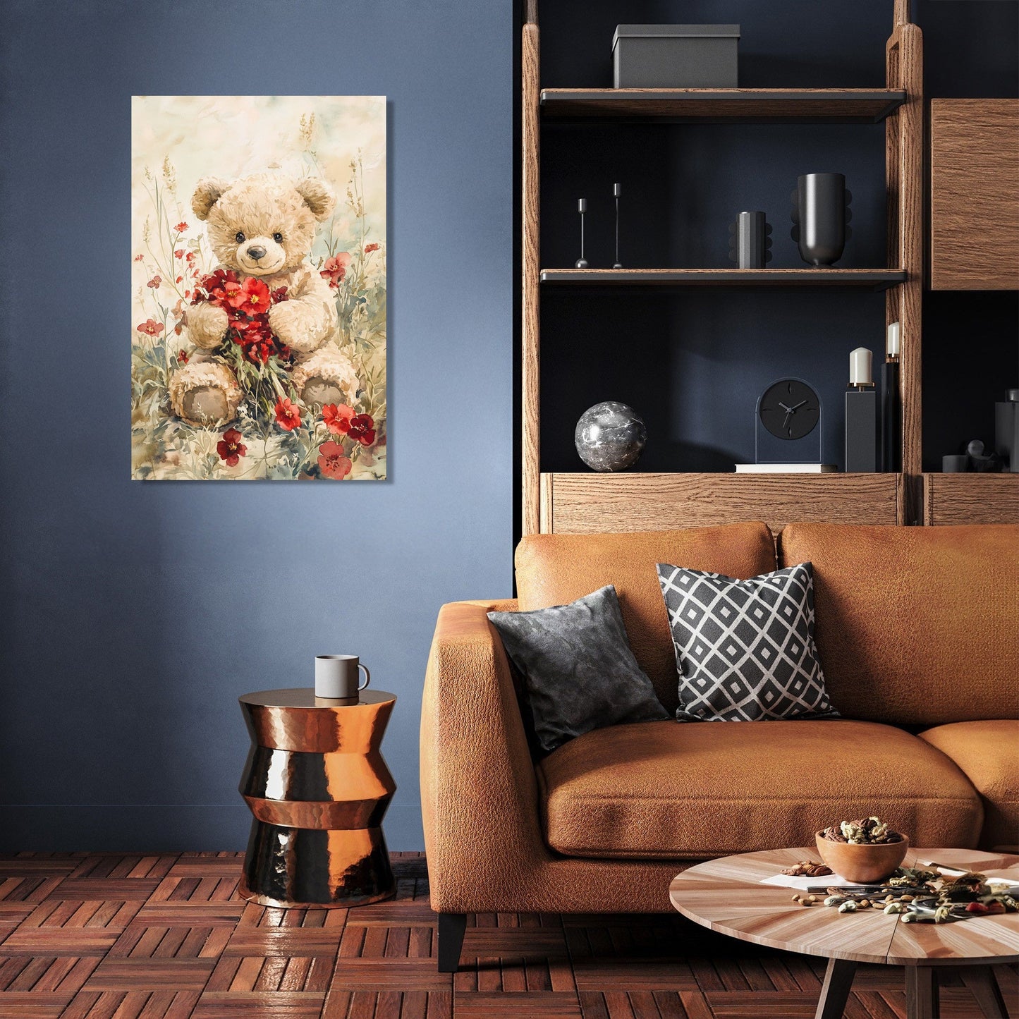Teddy's Floral Embrace Canvas