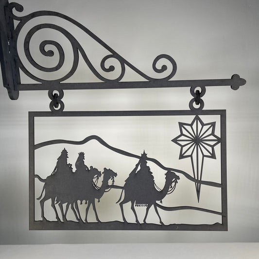 Hanging Novelty Nativity Scene Sign - Handmade Ornament by Curious Rabbit ®