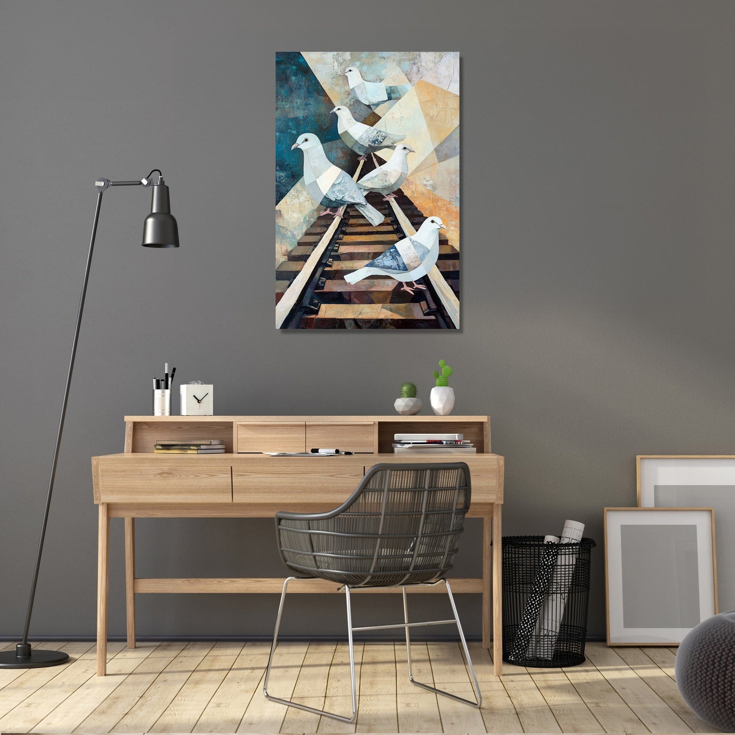 Geometric Doves Railway Canvas