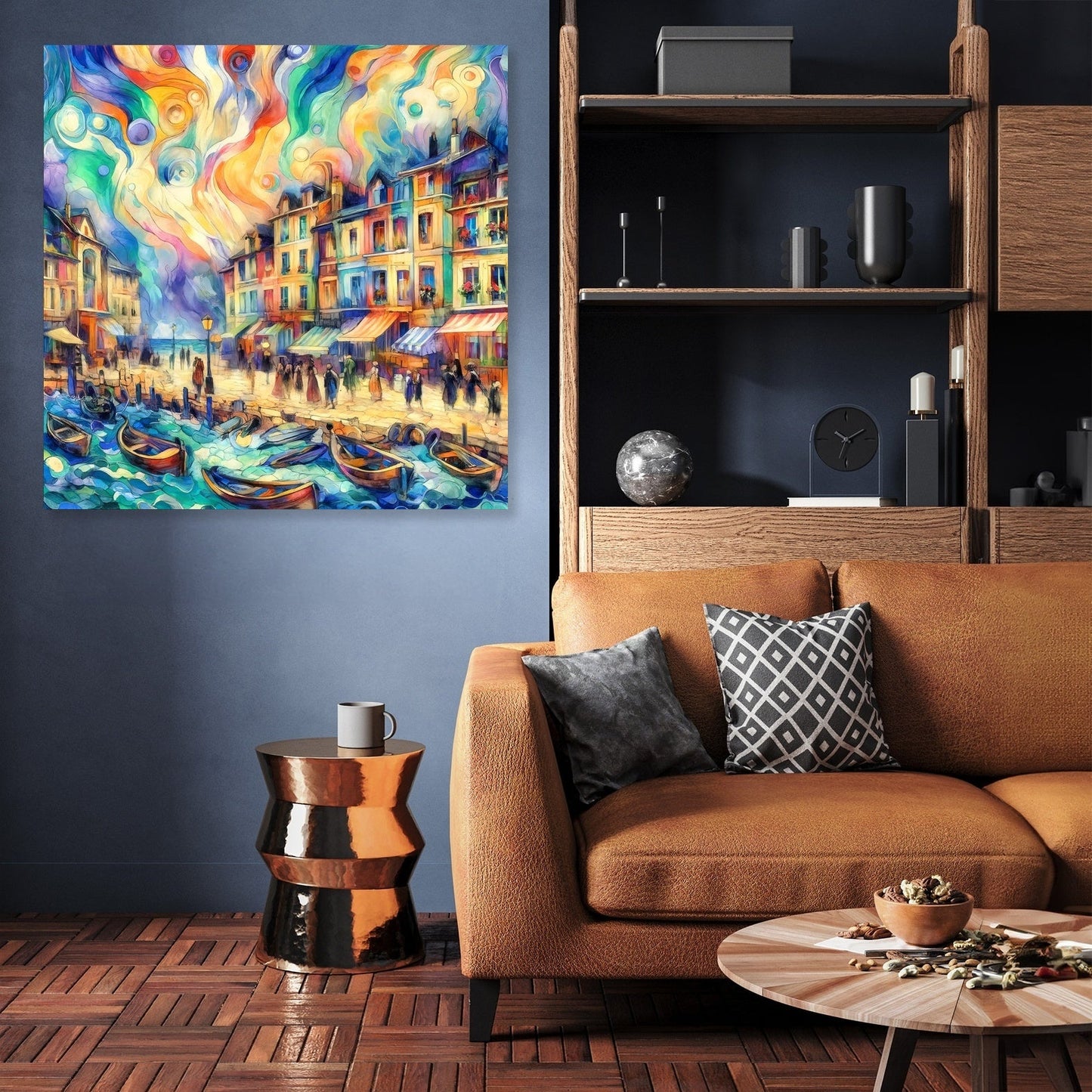 Whimsical Seaside Village Canvas
