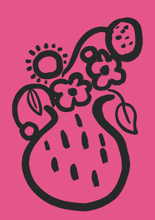 Vase print -  Fuchsia  + Black