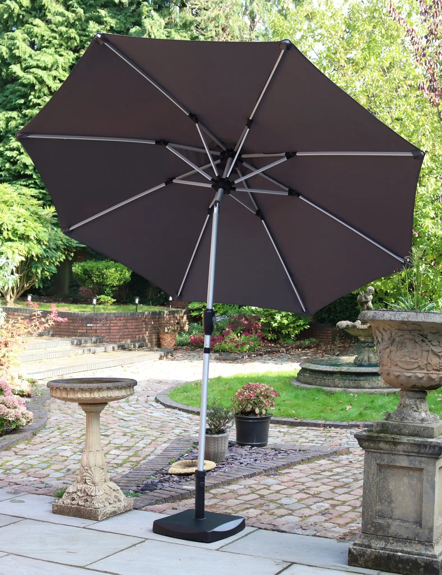 Crank and Tilt LED Strip Parasol - Grey