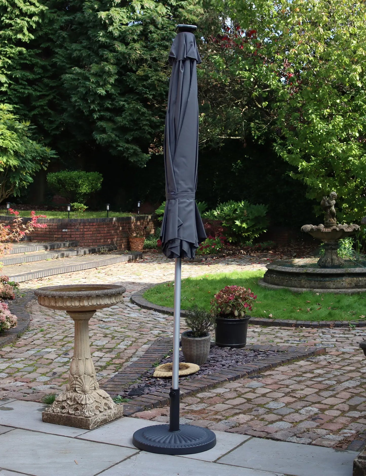 Crank and Tilt LED Strip Parasol - Grey