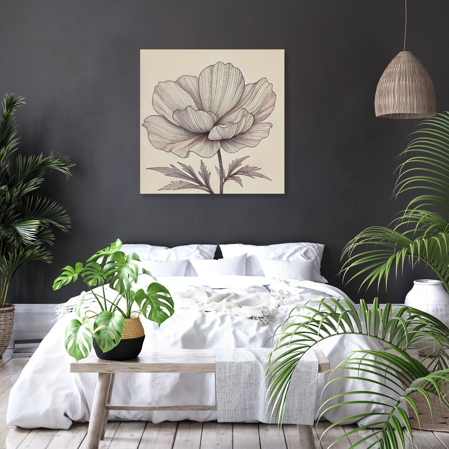 Radiant Bloom Line Art Canvas