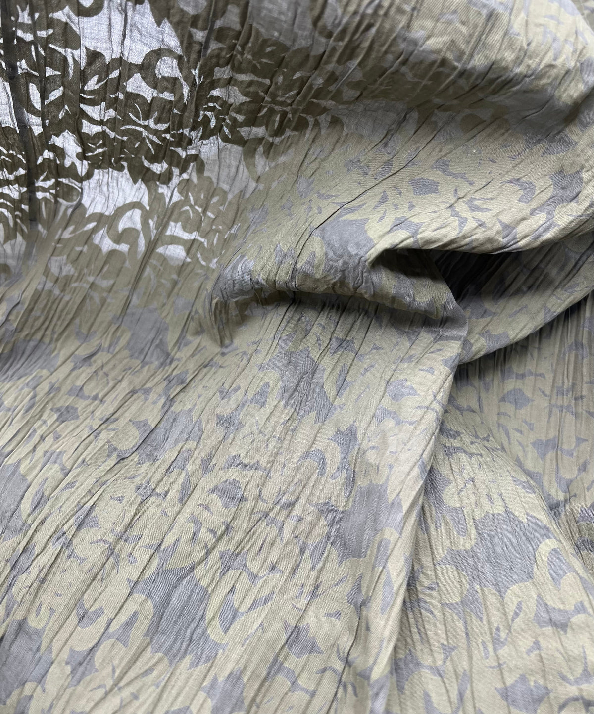 Khaki Floral Crinkled Lightweight Non Stretch Woven Fabric
