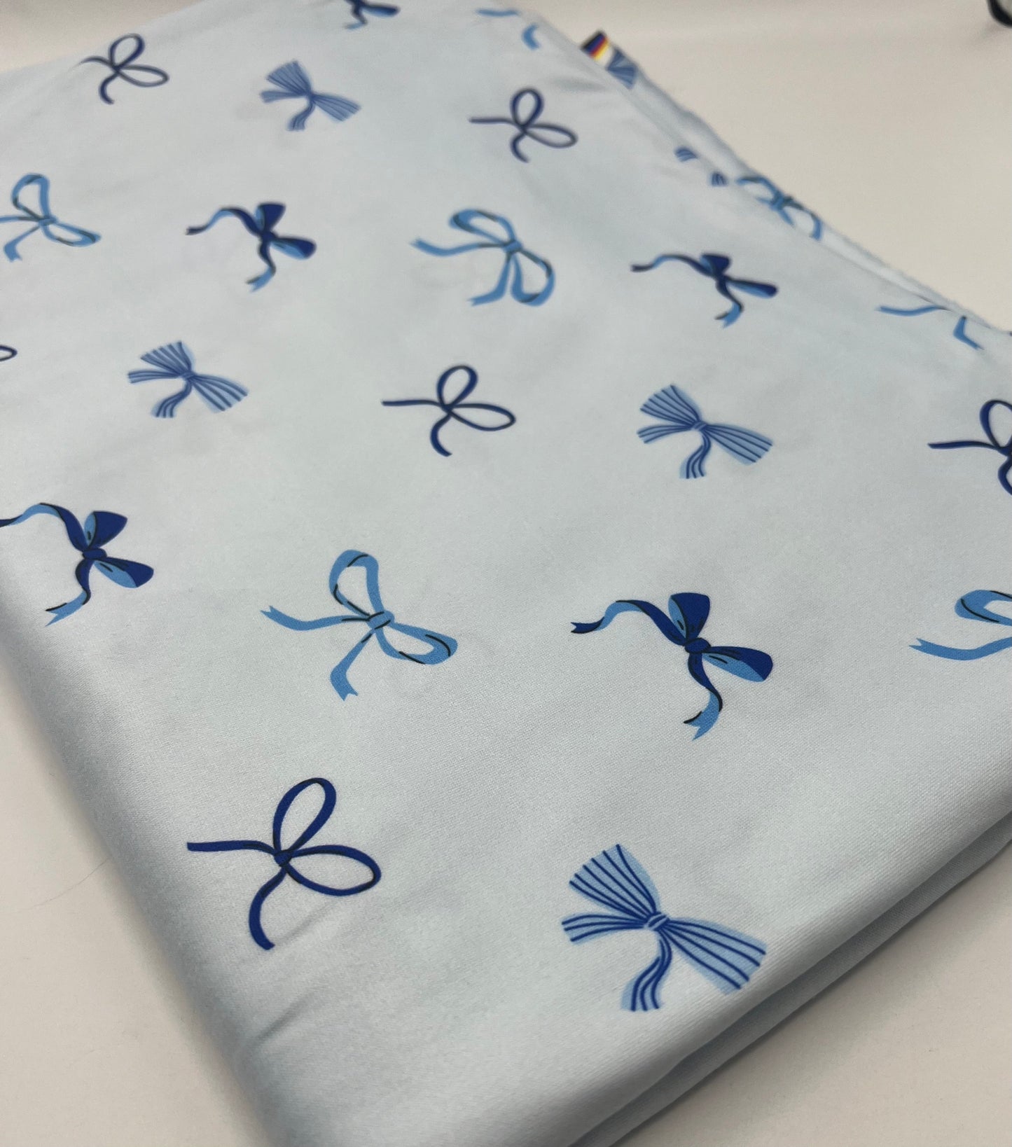 Baby Blue Bow Super Soft Print Spun Poly Stretch Fabric
