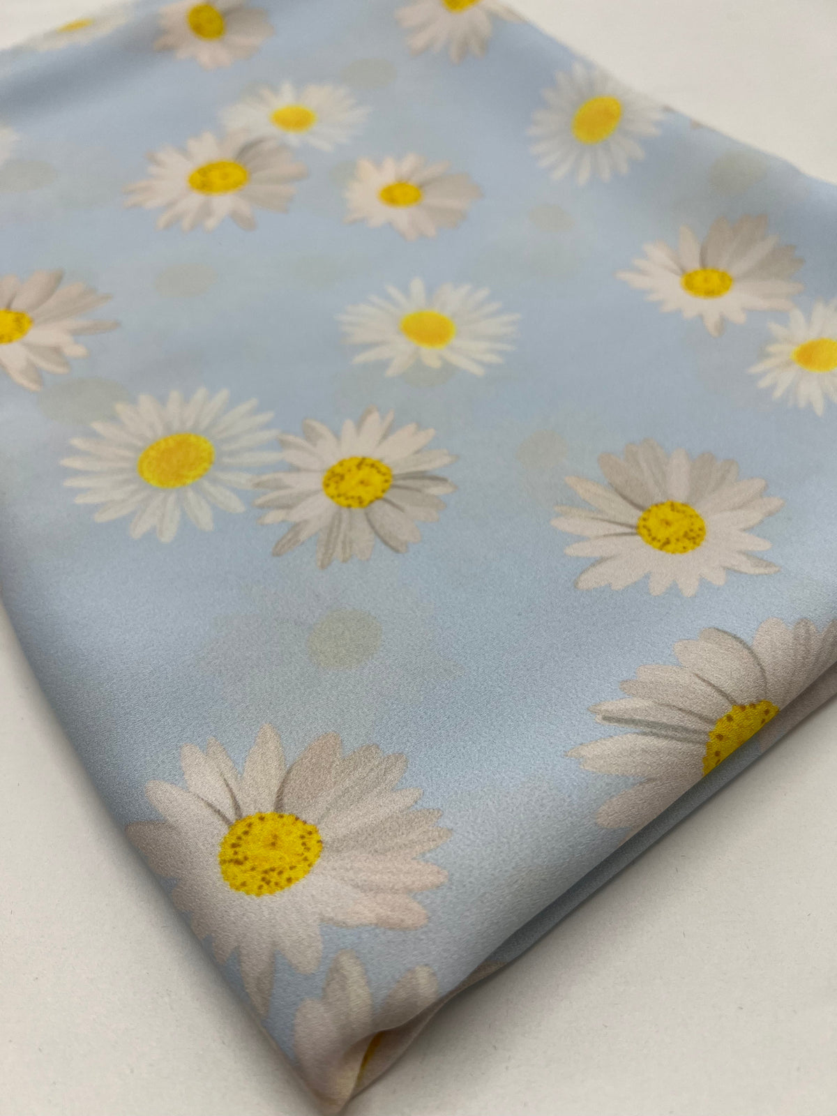 Sky Blue Daisy Lightweight Crepe Fabric 120GSM Non Stretch