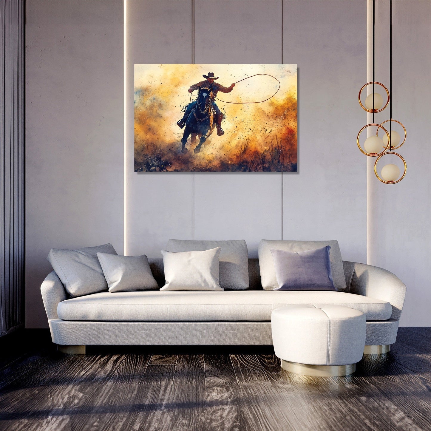 Cowboy Lasso Sunset Canvas