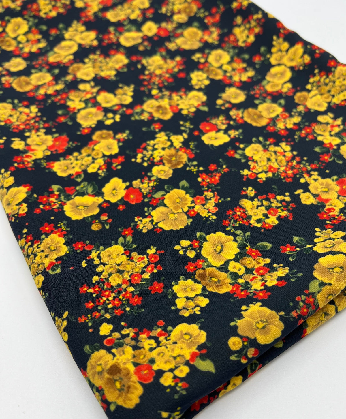 Yellow Ditsy Floral Lightweight Crepe Fabric 155GSM Non Stretch