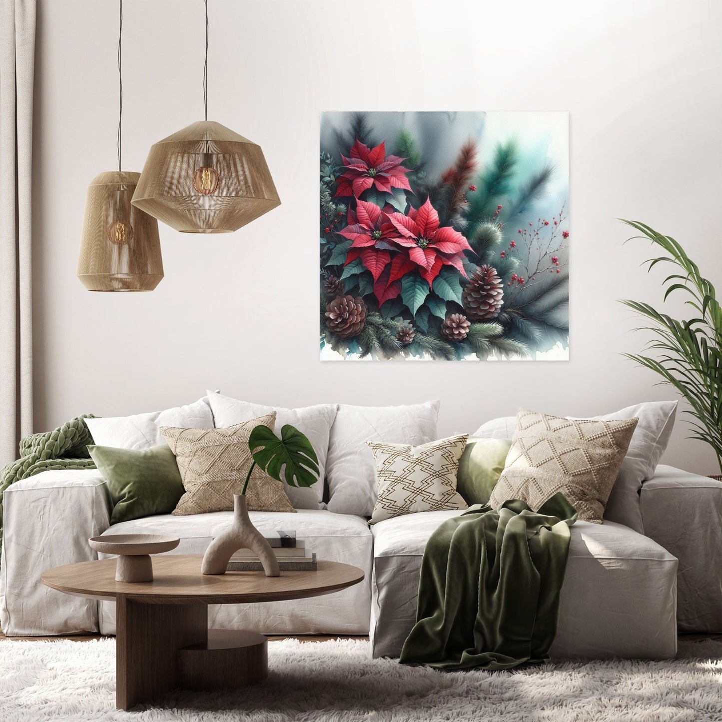 Velvety Poinsettia Winter Canvas