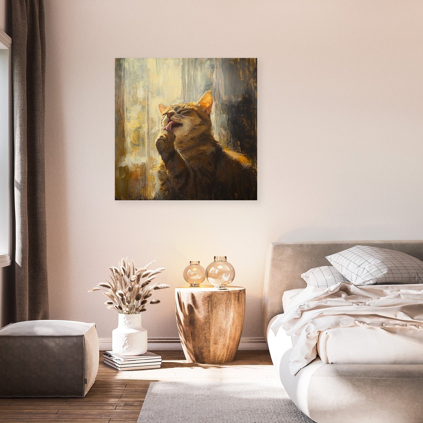 Paw-licking Cat Canvas