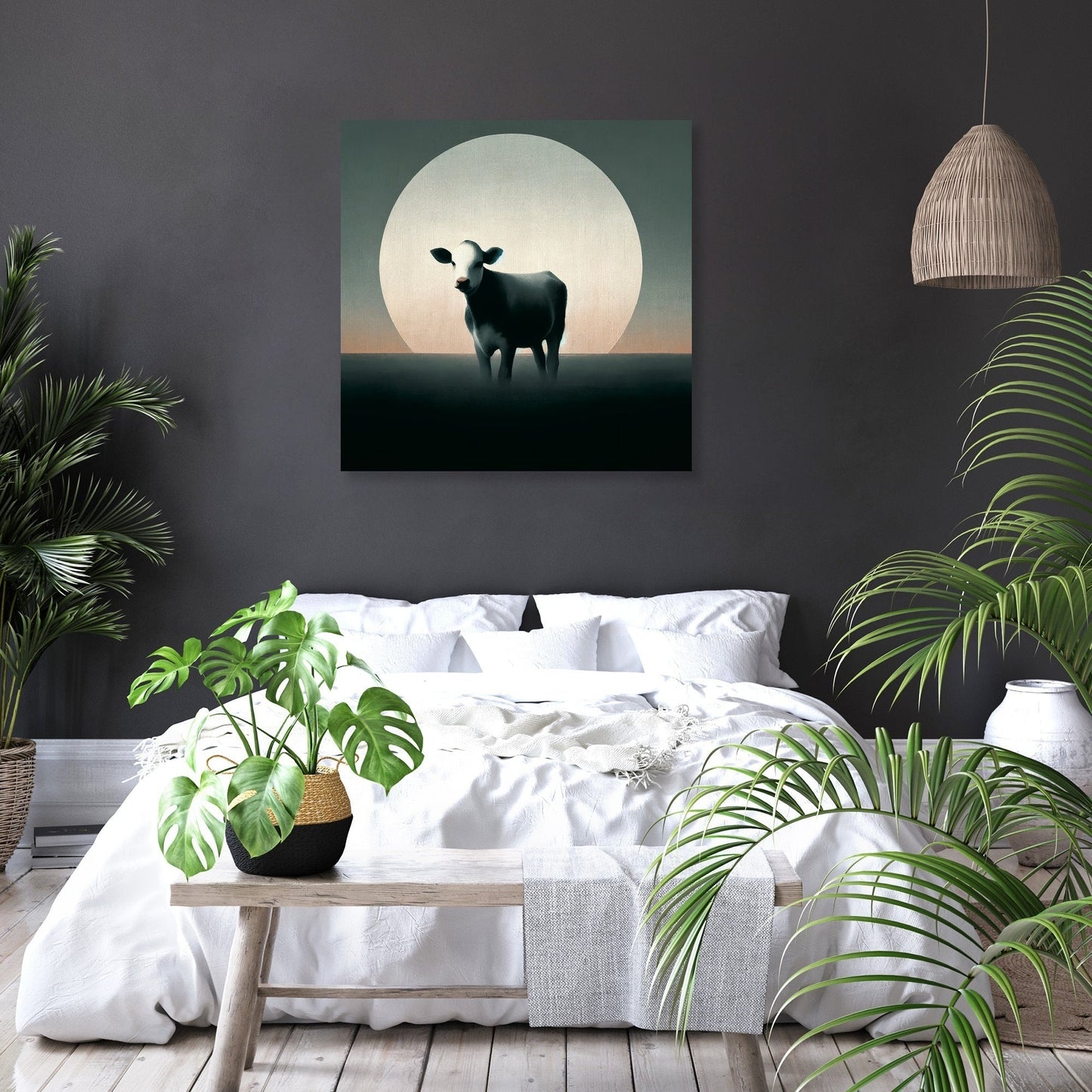 Minimalist Dusk Cow Canvas