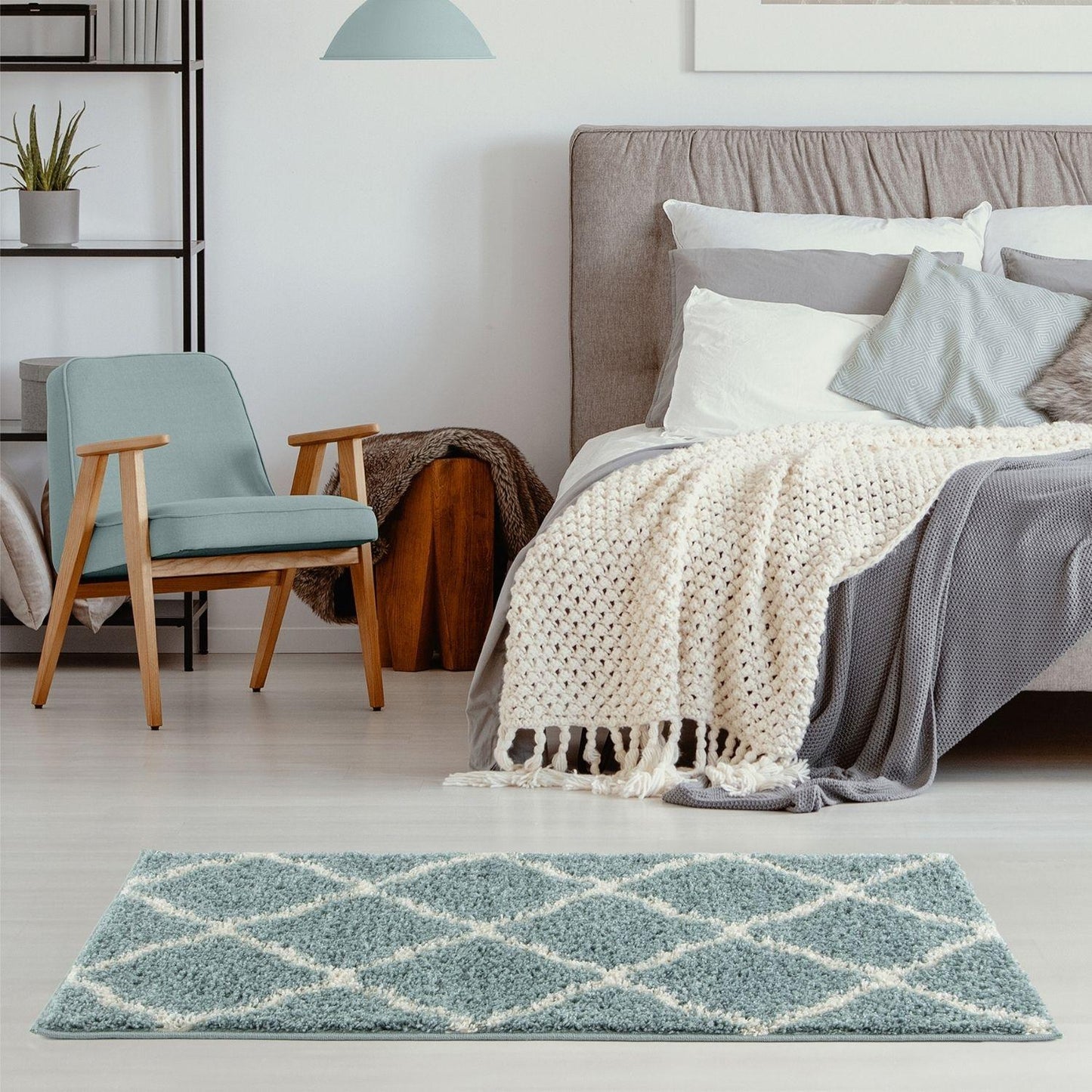 Moroccan Duck Egg Blue Shaggy Rug | 750