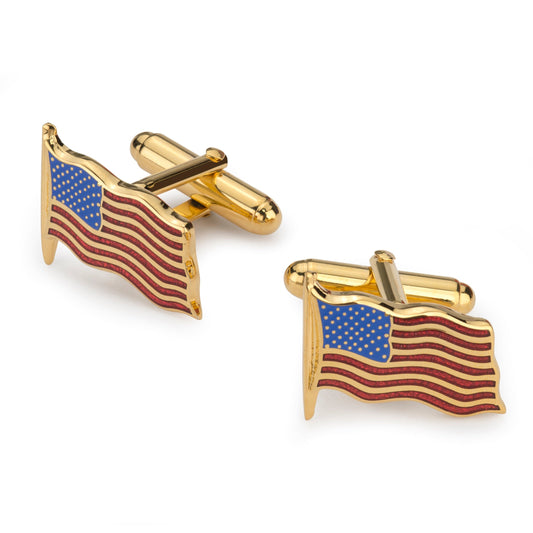 USA American Flag Cufflinks In Gold