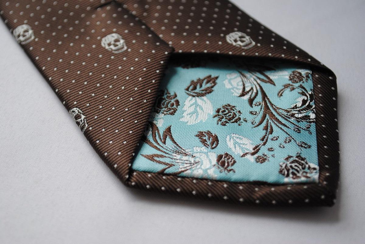 brown skulls design tie