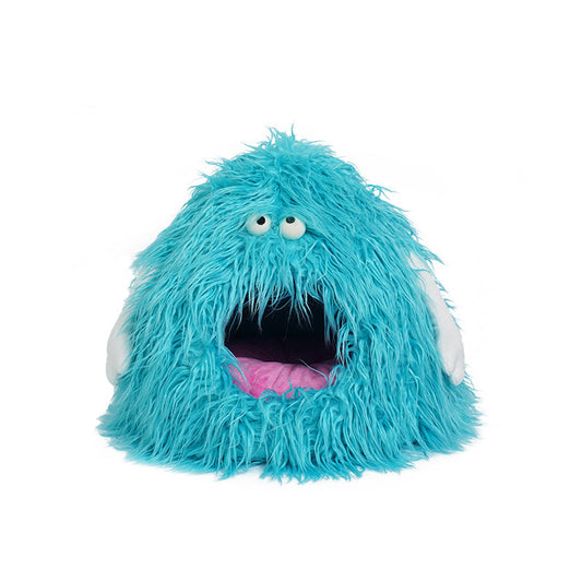 zeze Blue Monster Plush Cat House — Cosy Semi-Enclosed Hideaway Bed