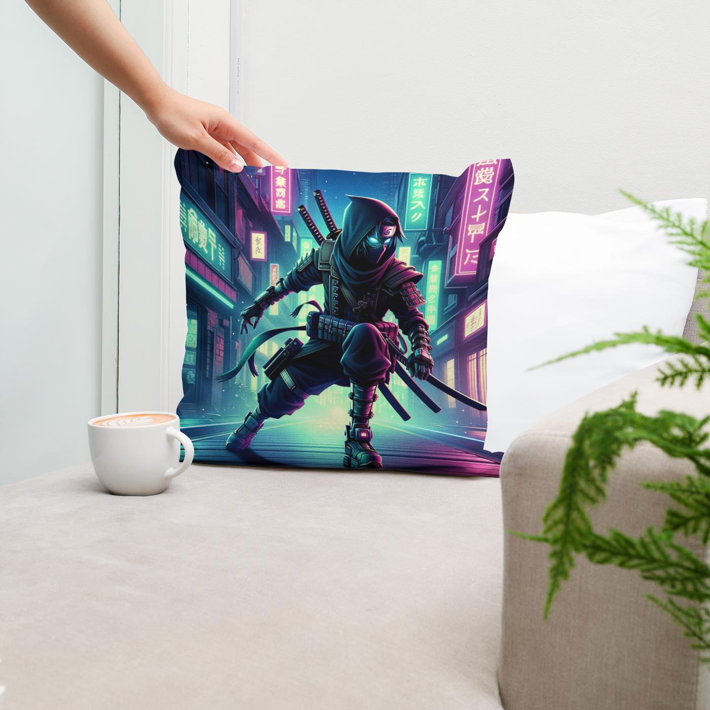 Neon Shadow Ninja Cotton Cushion