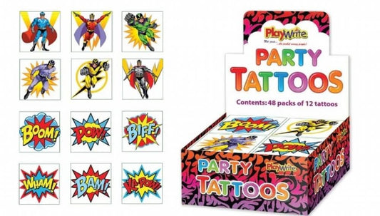 Children's Colourful Superhero Themed Temporary Tattoos (Pack of 12)
