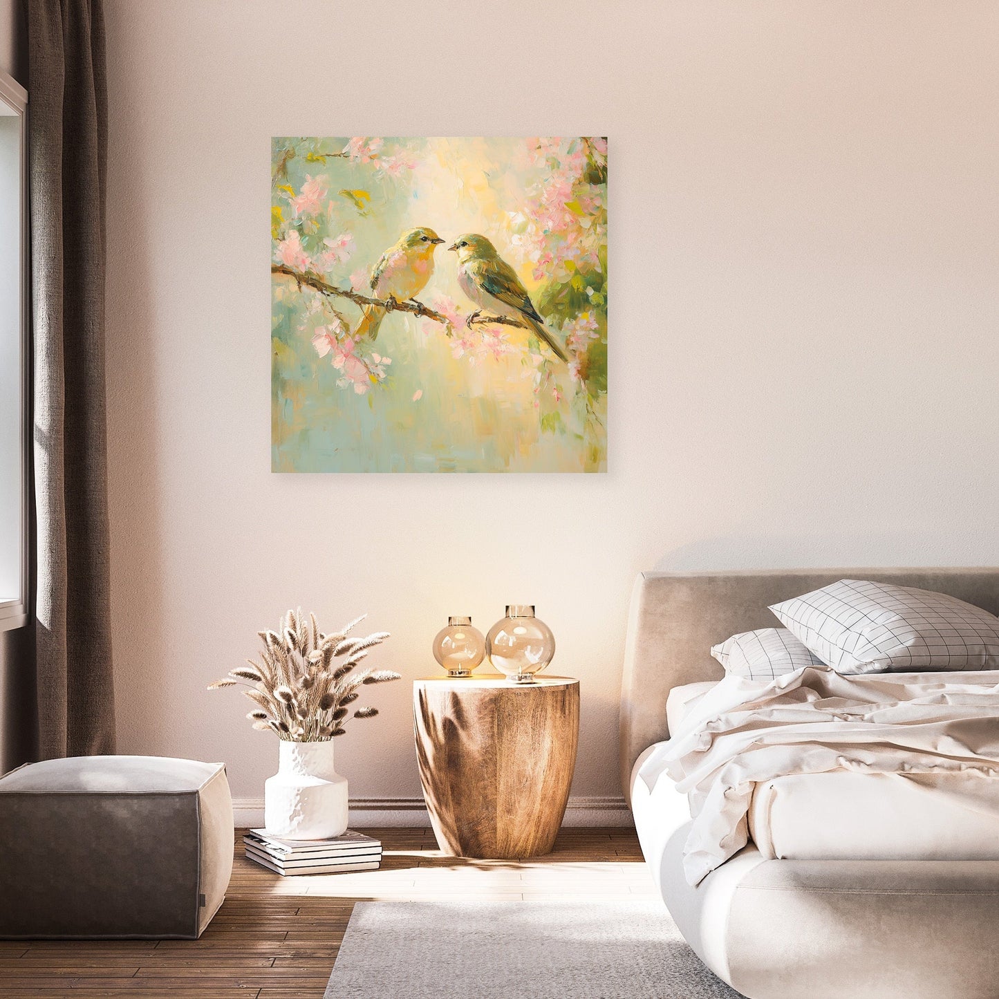 Lovebirds on Blossom Canvas
