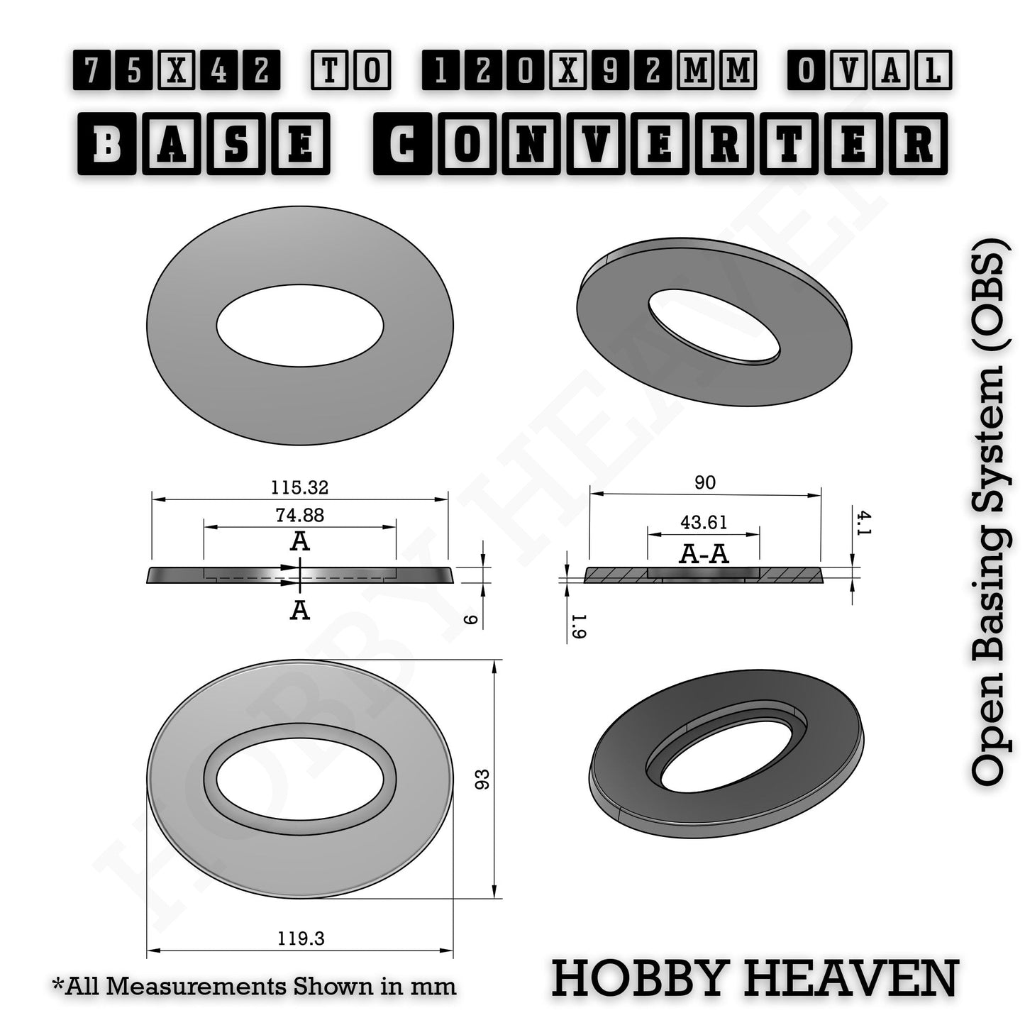Oval to Oval Bases Size Converters 3D Print Full Range