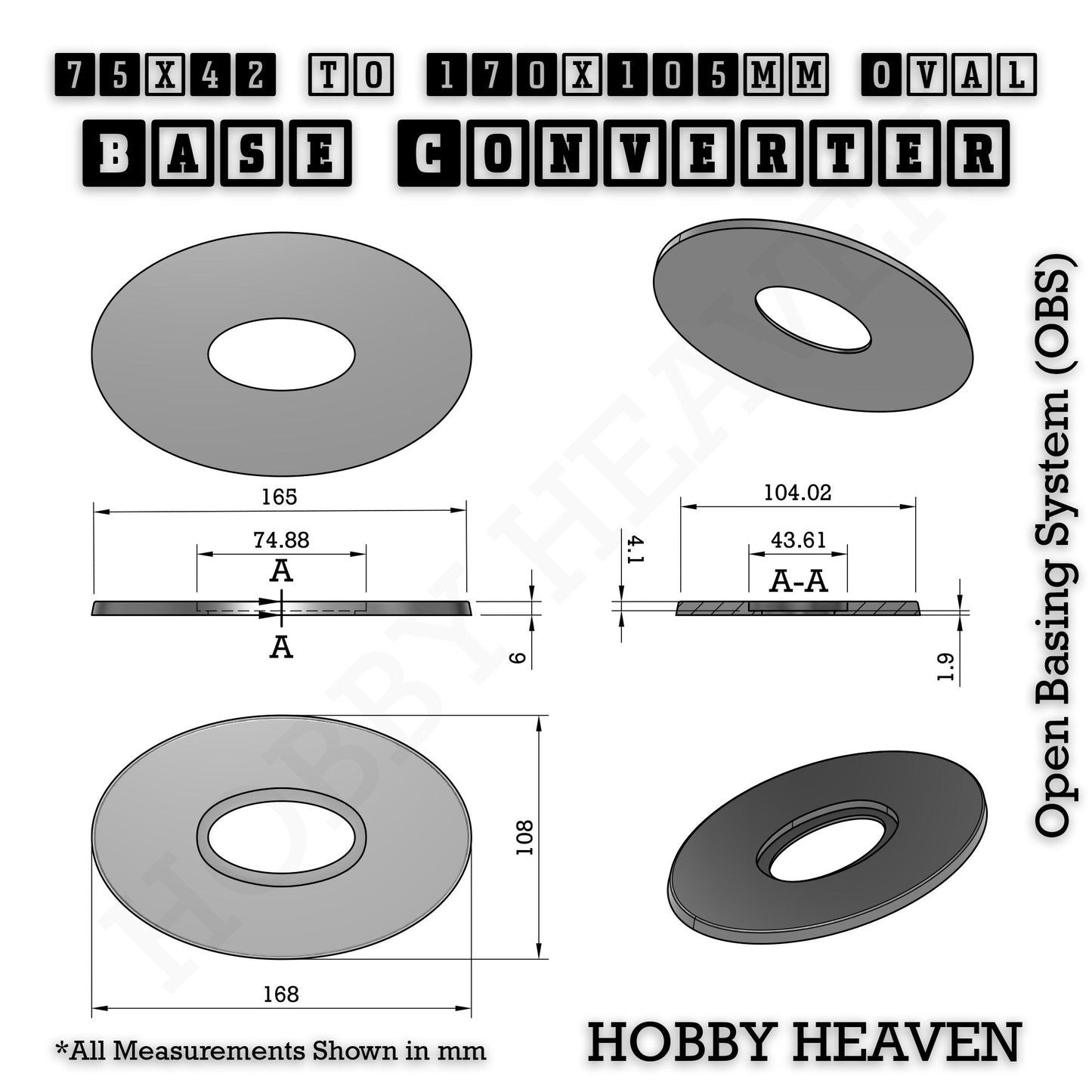 Oval to Oval Bases Size Converters 3D Print Full Range