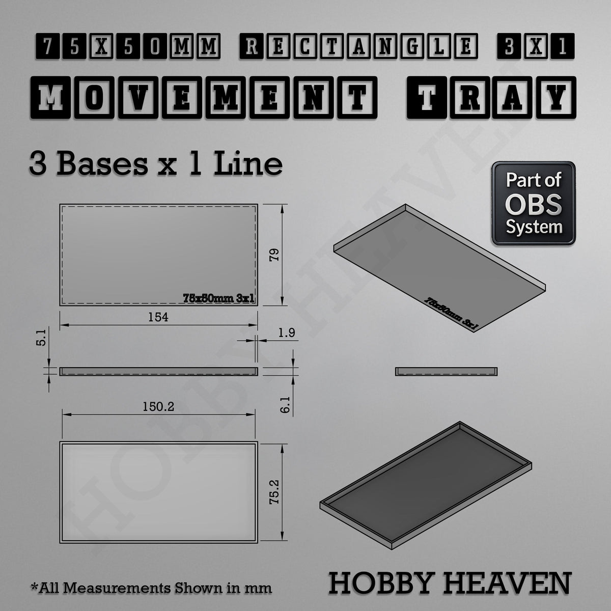 Rectangle Movement Trays | Cavalry & Monsters | 50×25-100×60mm | OBS System