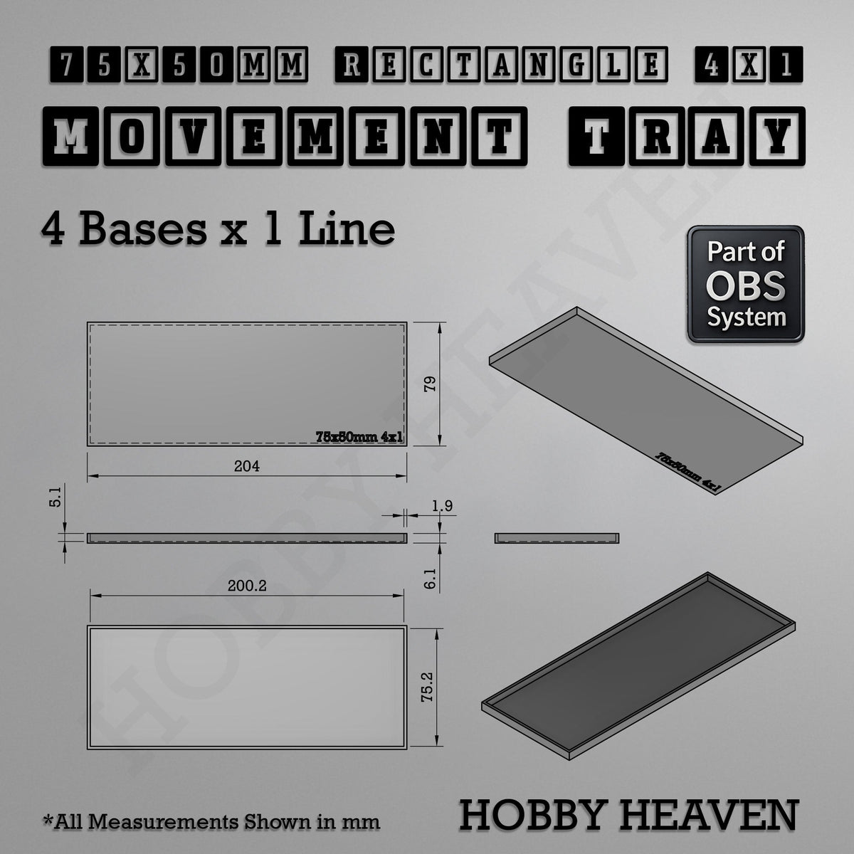 Rectangle Movement Trays | Cavalry & Monsters | 50×25-100×60mm | OBS System