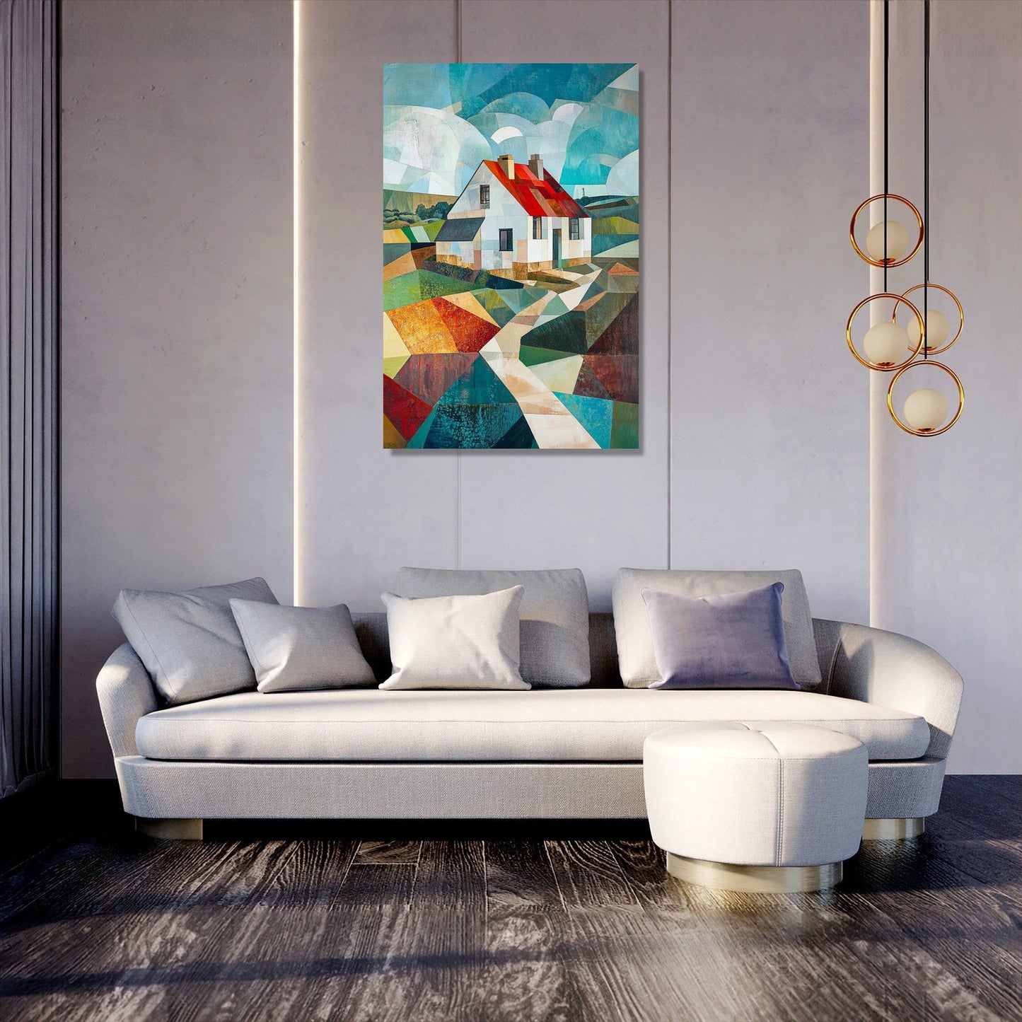 Geometric Countryside House Canvas