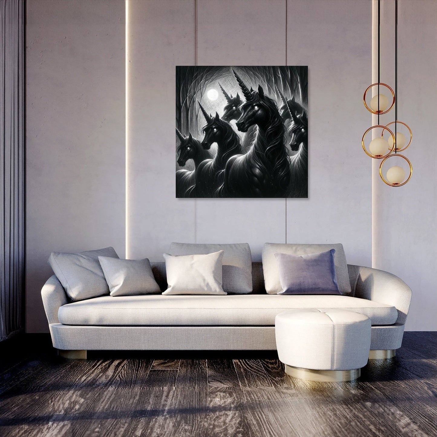 Moonlit Shadows Unicorns Canvas