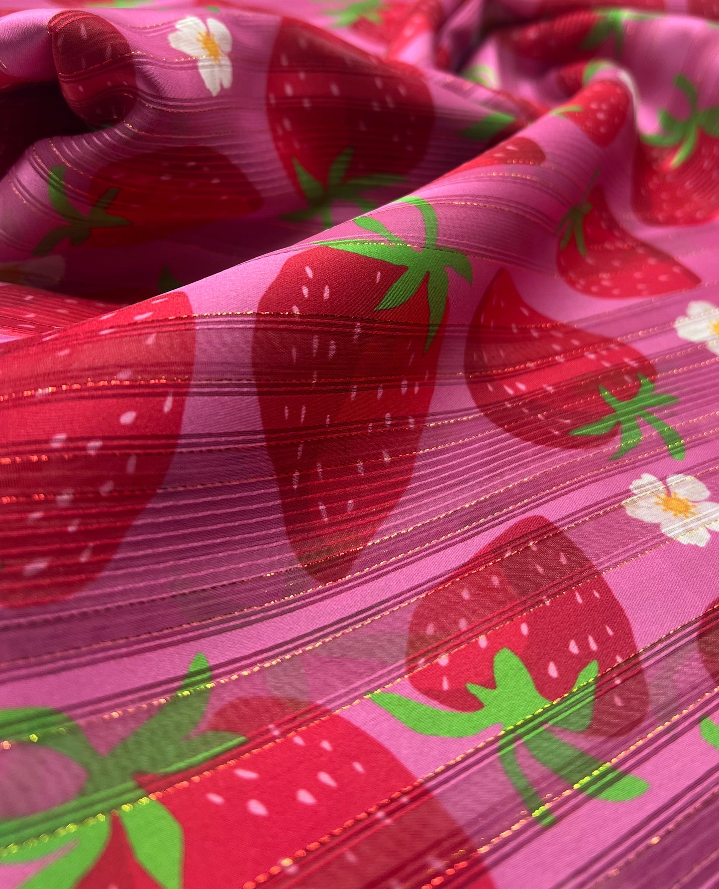 Pink Strawberry Lightweight Fabric 90GSM Non Stretch