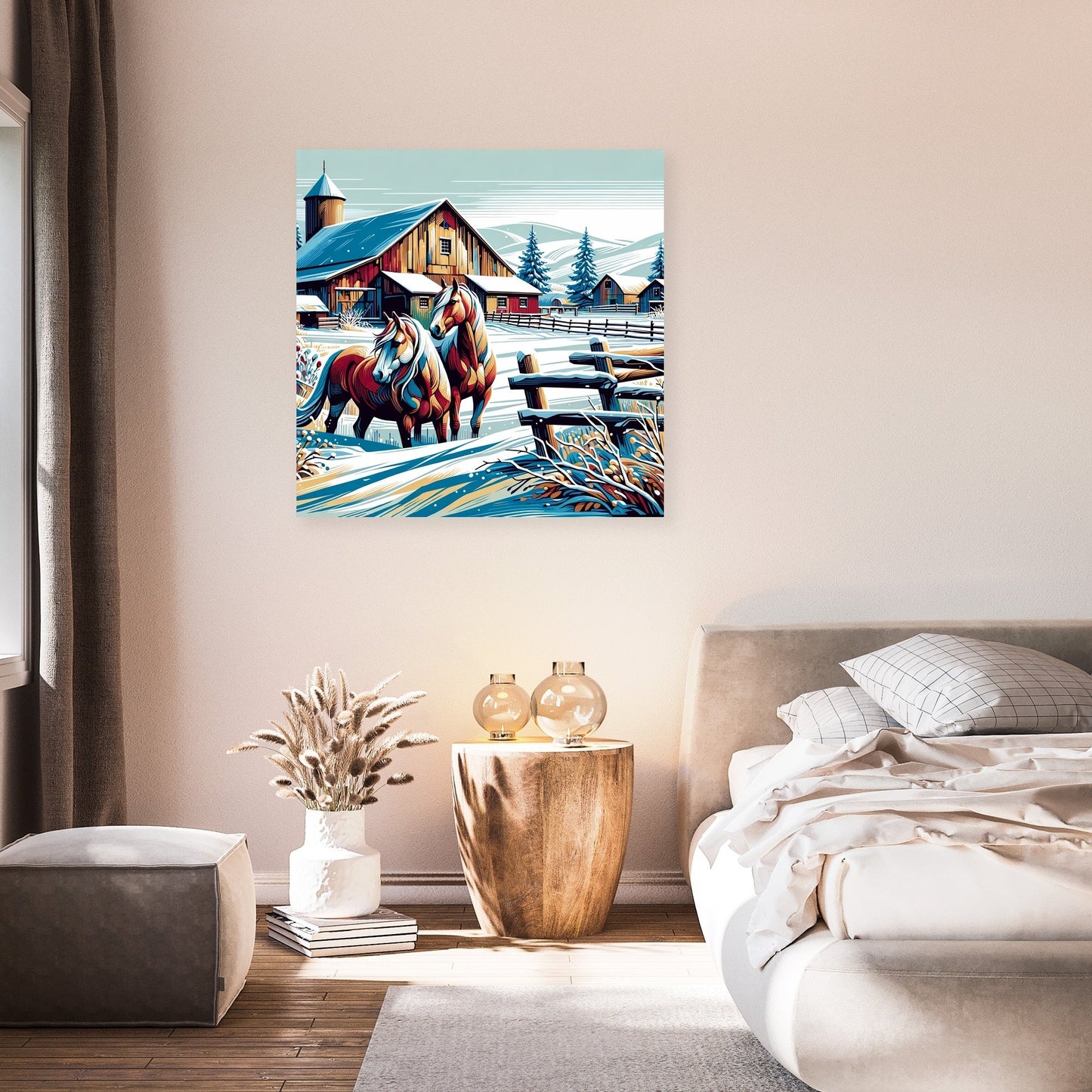 Whimsical Winter Farm Canvas