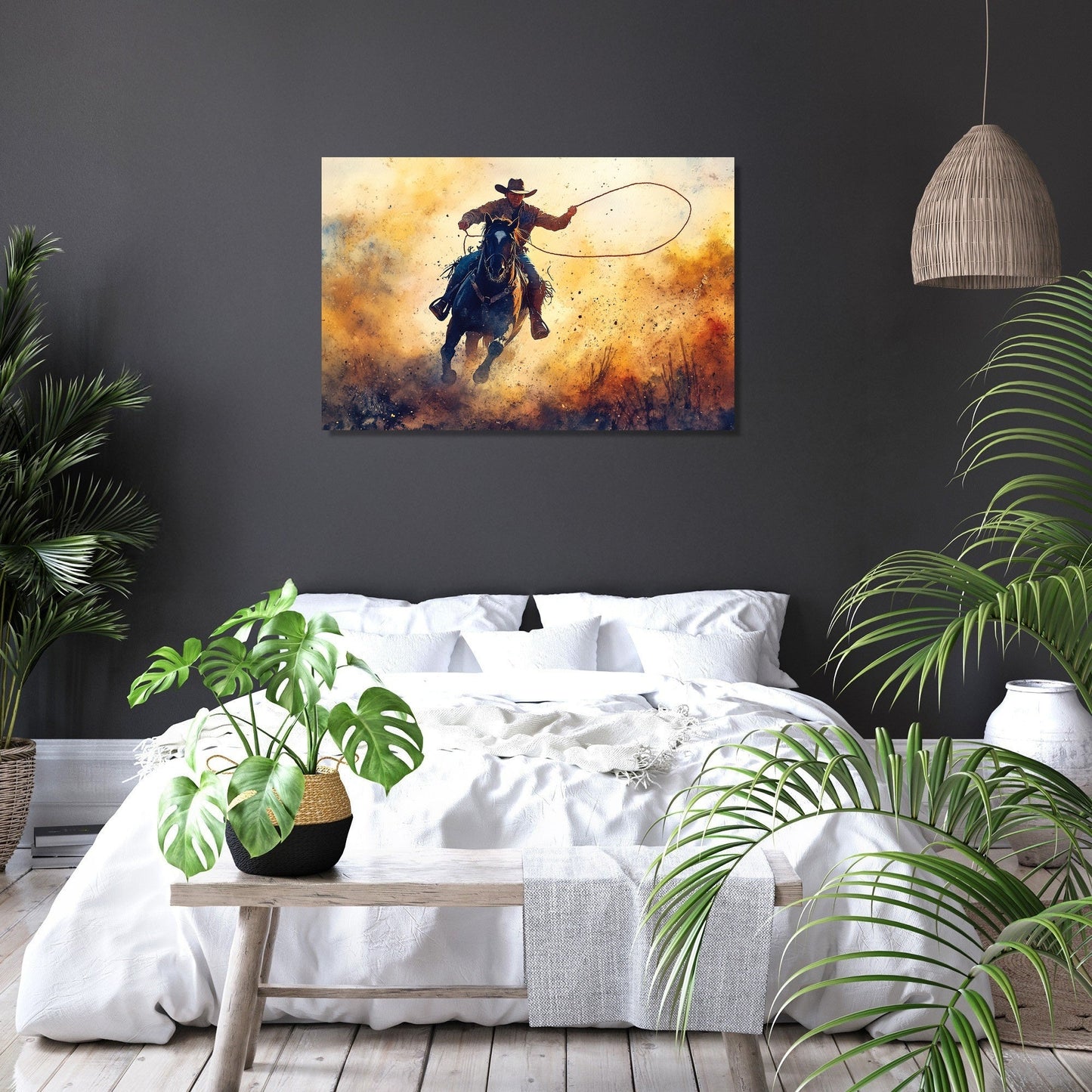 Cowboy Lasso Sunset Canvas