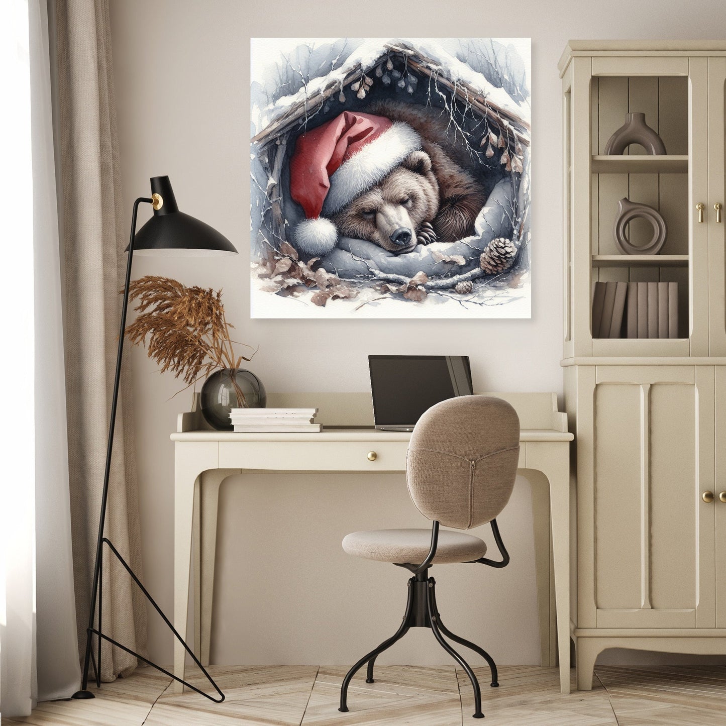 Slumbering Santa Bear Canvas
