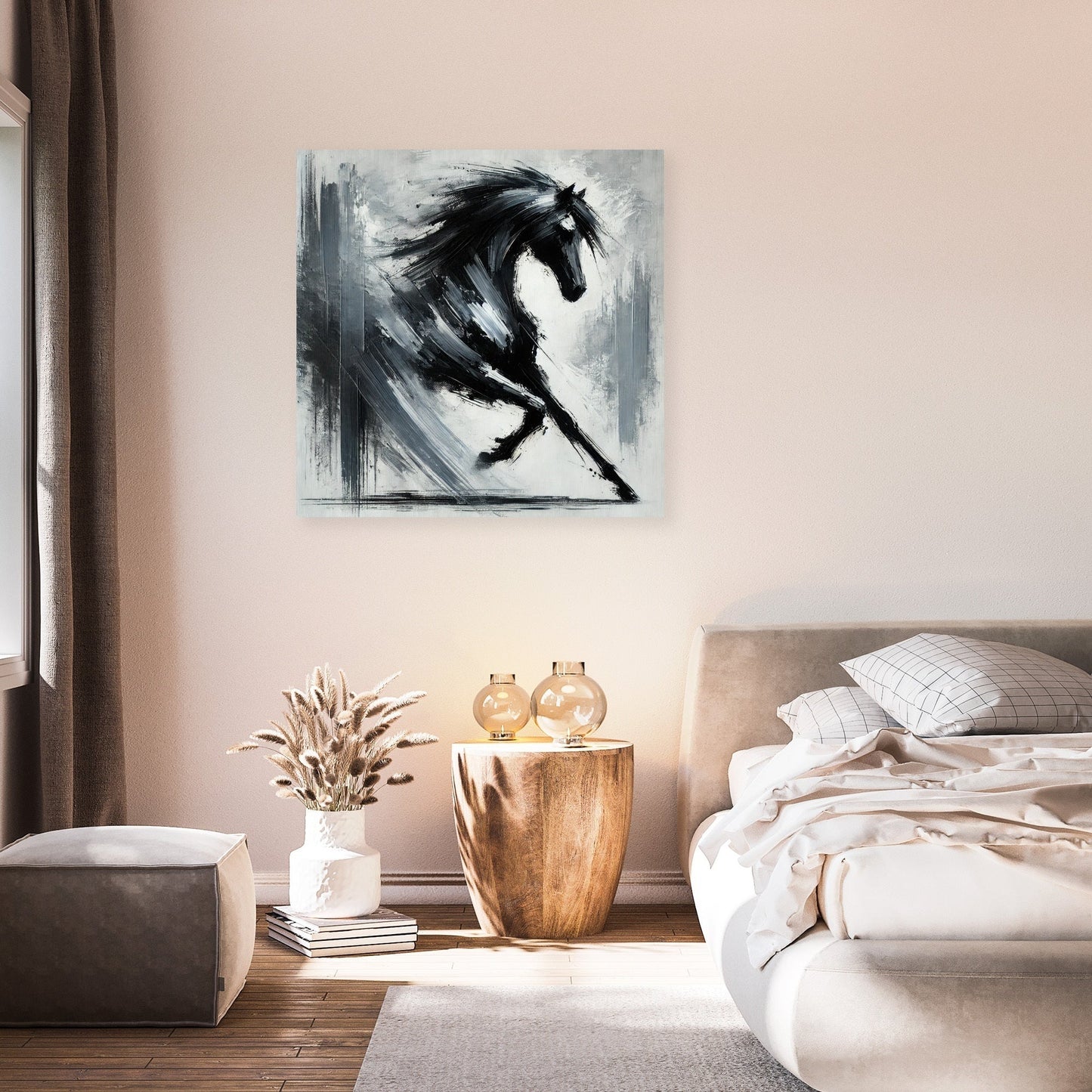 Dynamic Black Horse Canvas