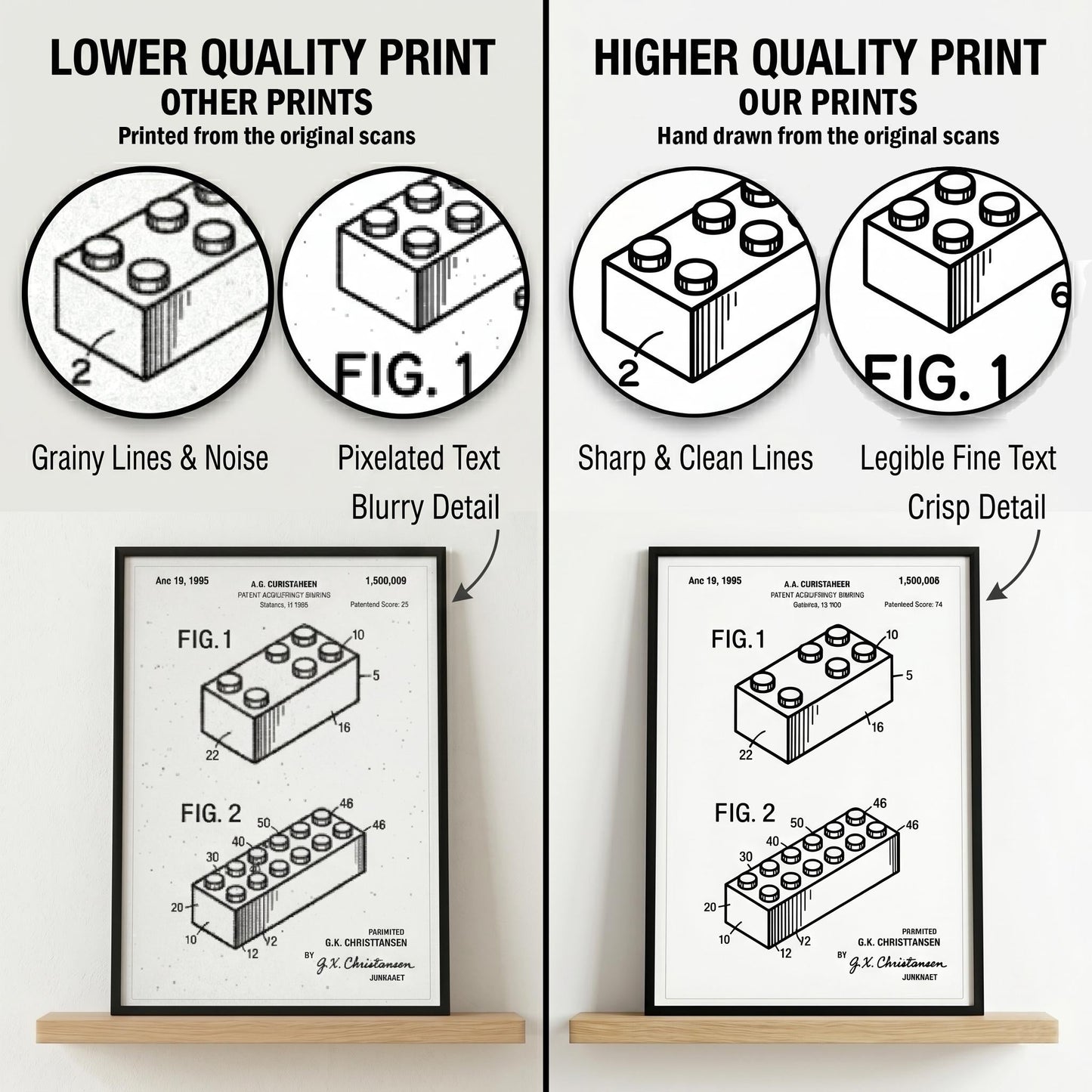 Toy Building Brick Patent Art Print, 1961 Invention Blueprint, AFOL Office Decor