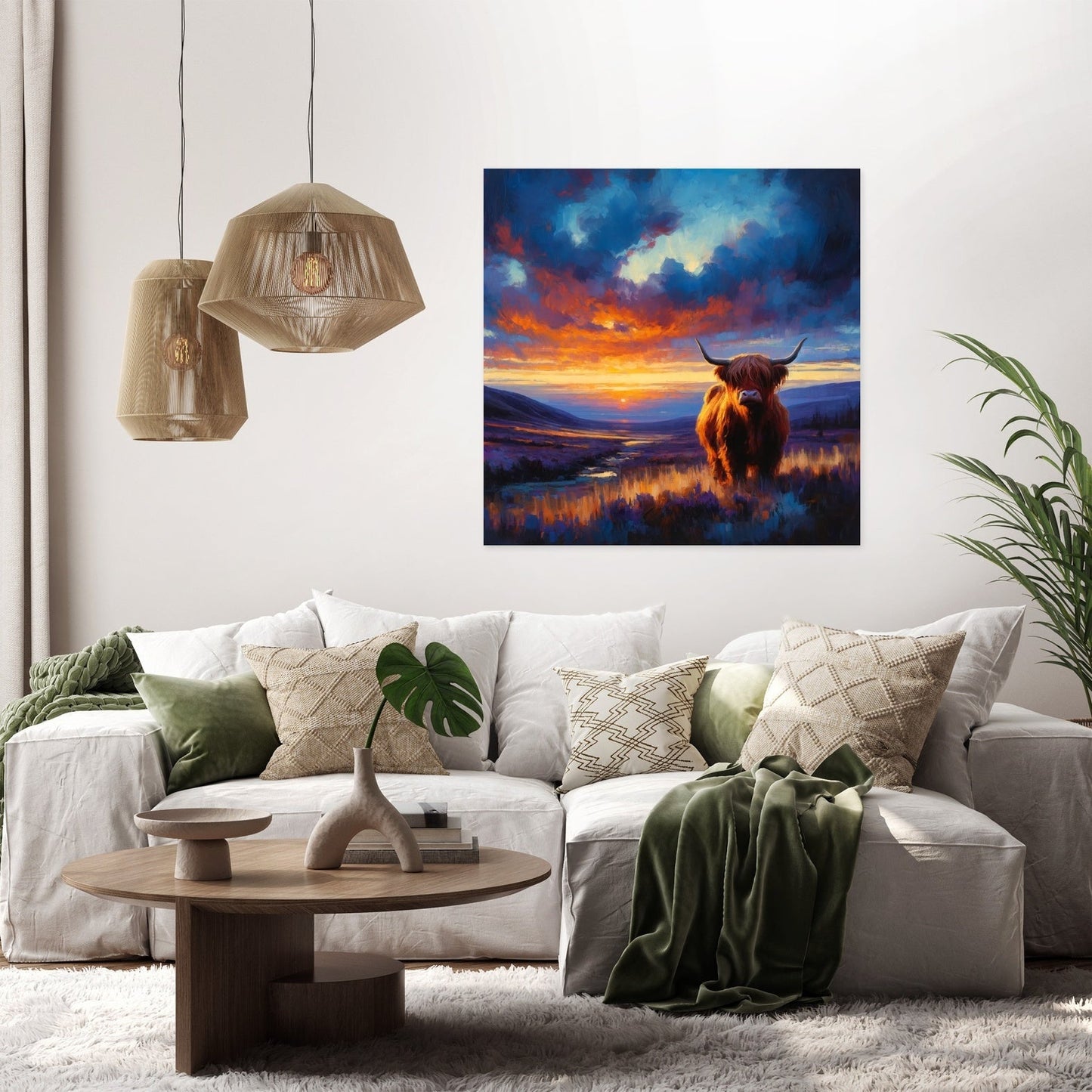 Twilight Contrast Highland Cow Canvas