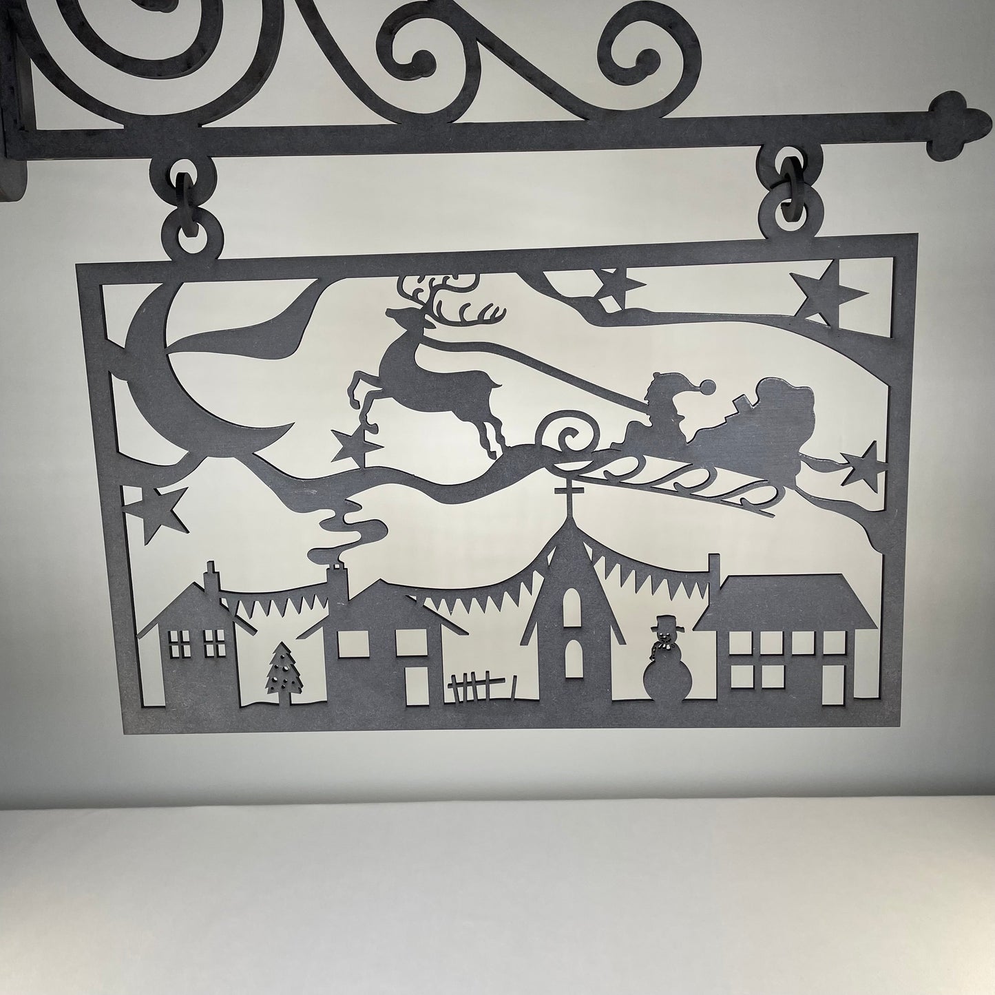 Hanging Novelty Santa Scene Sign - Handmade Ornament by Curious Rabbit ®