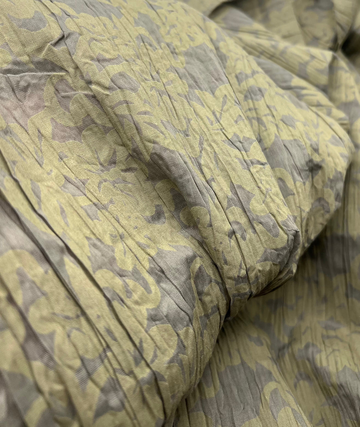 Khaki Floral Crinkled Lightweight Non Stretch Woven Fabric