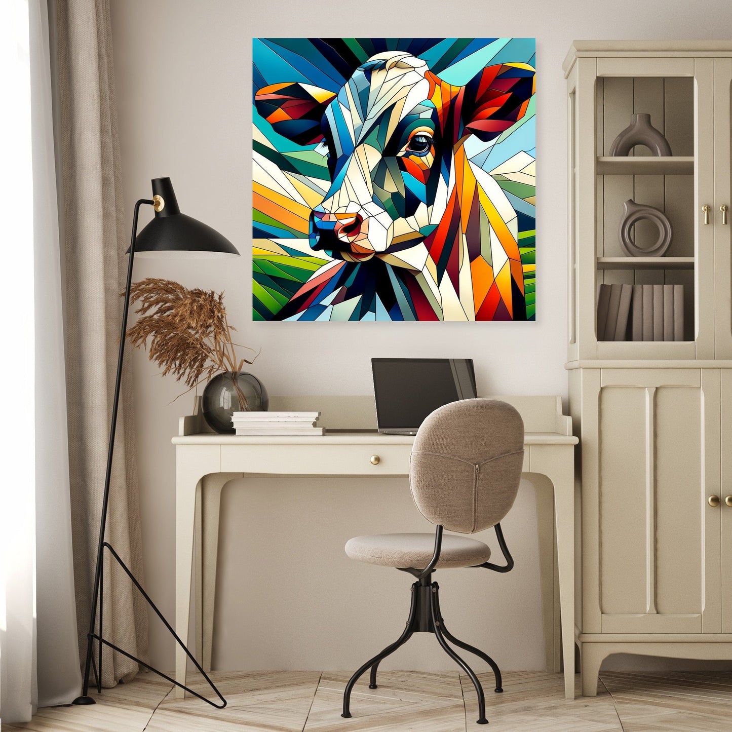 Cubist Contrast Cow Canvas